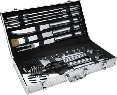 Produktbild von Grillbesteck aus Edelstahl 18-tlg. - grau