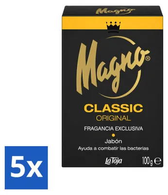 Imagen del producto de 5 unidades de jabón líquido Magno Classic, 100 g cada uno, pack económico