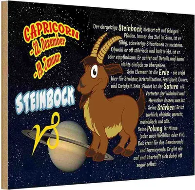 Produktbild von vianmo Holzschild 12x18 cm Sternzeichen Steinbock Planet Saturn Dekoration