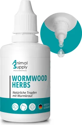 Produktbild von Animal Supply Wurm-Kraut Liquid Tropfen flüssig 50ml, Wurmkur sekundierend für alle Haustiere, Hund, Katze, natürliche Rezeptur, Wurmmittel sekundierend, kein Anthelminthikum