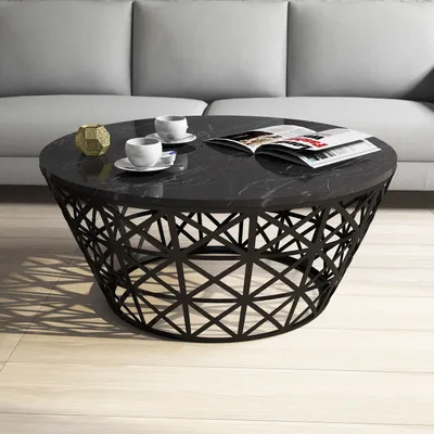 Produktbild von Skye Decor, Stil - Black Marble, Couchtisch, Schwarz, 100 % MELAMINBESCHICHTETE SPANPLATTEN, 90 x 90 x 38 cm