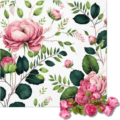 Zdjęcie produktu dla Paw Serwetki Papierowe Z Motywem Róż 33x33cm 20 Sztuk