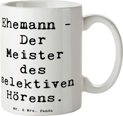 Produktbild von Mr. & Mrs. Panda Tasse Spruch Ehemann Meister - Weiß - Geschenk, Familienmitglieder, Kaffeebecher, Becher, Keramiktasse, Alltag, Geburtstage, herzerwärmende Sprüche