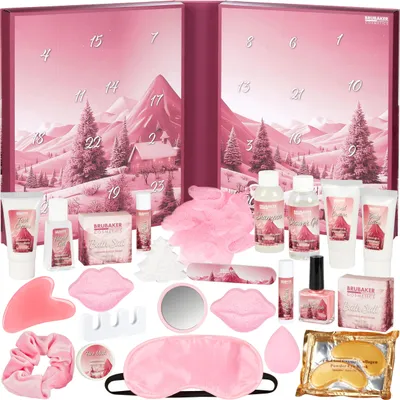 Productafbeelding van BRUBAKER Cosmetics XXL Beauty Adventskalender 2025 - Grote kerstkalender in boekvorm, geschikt voor vrouwen en meisjes, roze