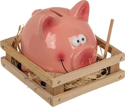 Produktbild von Rosa Keramik Sparschwein mit Hammer & Stall ca. 13 cm wiederverwendbar