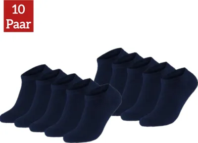 A group of navy blue ankle socks arranged in a row against a white background, with a red label indicating '10 Paar' (10 Pairs) in the upper left corner.