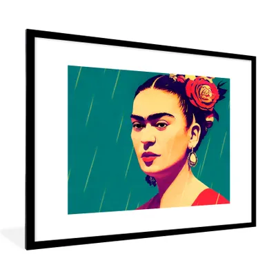 Produktbild von MuchoWow® gerahmtes Poster – Porträt – Frida Kahlo – Frau – Vintage – Rot – 80x60 – Wandposter-Rahmen, Foto