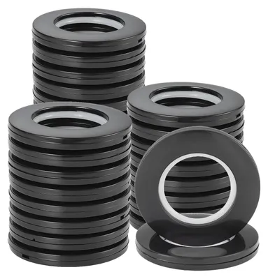 Image de 32 anneaux pour rideaux en plastique, anneaux ronds avec clips, diamètre intérieur de 40 mm, pour rideaux de fenêtre, rideaux de douche et accessoires de décoration (noirs)