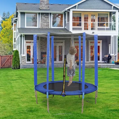Produktbild von Aktueller Produkttitel Gartentrampolin Kindertrampolin Ø153cm Trampolin Outdoor mit Netz für den Garten,Outdoor Blau