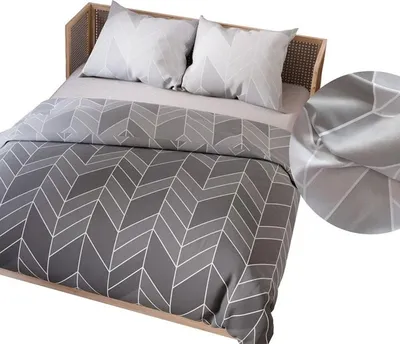 Image de Linge de lit, parure de lit en satin de coton 200 x 220 cm Nitta Gris, motifs géométriques