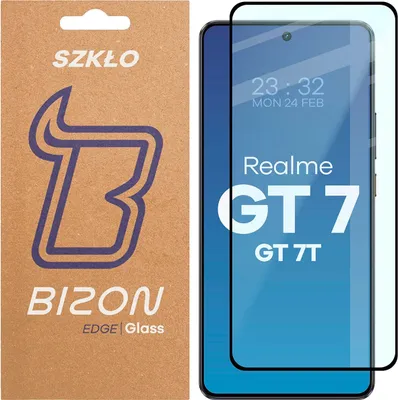 Produktbild von Gehärtetes Glas für Realme GT 7 / 7T, Bizon Glass Edge 2, Schwarzer Rahmen