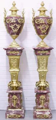 Immagine prodotto di Casa Padrino Vasi barocchi con colonne in marmo rosso/oro 30 x 30 x h. 180 cm - Nobile e magnifico