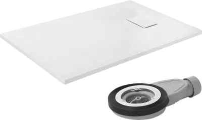 Produktbild von LuxeBath Duschwanne 120x80cm Weiß Extra flache SMC Duschtasse Brausewanne Brausetasse mit Anti-Rutsch-Oberfläche & Ablaufgarnitur einfache Montage