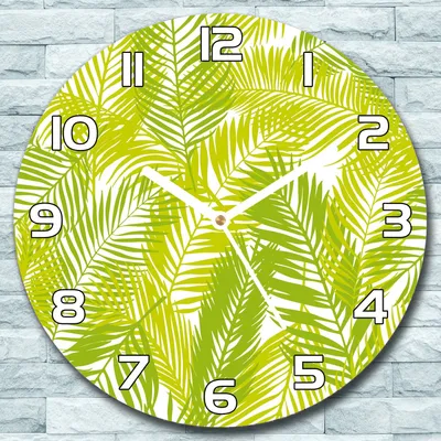 Produktbild von Wanduhr aus Glas Rund fi 30 Grüne Blätter Quarz Deko Wohnzimmer Büro