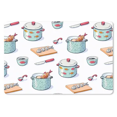 Produktbild von MuchoWow® Schreibtischunterlage Muster - Kochen - Fisch - Pfanne 60x40 cm - XXL Mauspad - Großes Mauspad