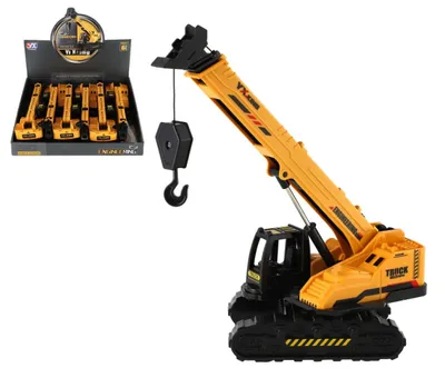 Obrázok produktu pre Stavebná technika – pásový žeriav z plastu/kovu, 8 x 26 cm, na setrvačník, 6 ks v balení