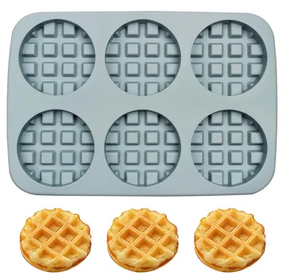 Produktbild von Silikon-Waffelform 6 Mulden Rund 25,3 x 17 cm Grau Antihaft Ofenfest Mikrowellengeeignet Spülmaschinenfest