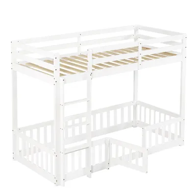 Produktbild von Flieks Etagenbett Kinderbett 90*200cm mit Rausfallschutz, Leiter und Tür, Spielbett Hochbett mit oberem Lattenrost für Kinder