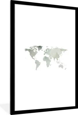 Produktbild von MuchoWow® Gerahmtes Poster Weltkarte - Minimalismus - Grau 60x90 cm - Poster mit Schwarzem Bilderrahmen Wandposter Rahmen Foto Bilder - Dekoration - Wandposter Wohnzimmer - Hochwertig