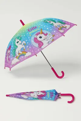 Produktbild von Kinder Regenschirm Einhorn bunt mit Regenbogen Stockschirm leicht ab 3 Jahren, Ø 70 cm, leicht (ca. 200 g)