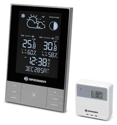 Produktbild von Bresser Optics ClimateTemp NDV, Anthrazit, Metallisch, Silber, Innen-Hygrometer, Innen-Thermometer, Außen-Hygrometer, Außen-Thermometer, Hygrometer, Thermometer, 433 MHz, LCD, DC / Batterie