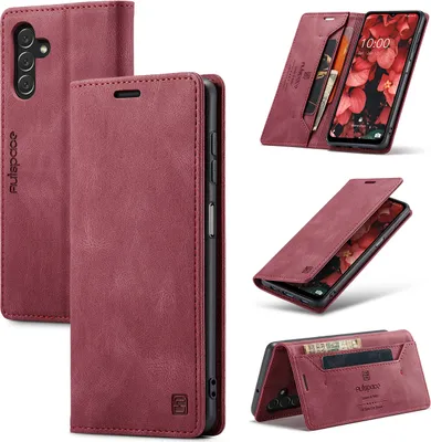 Produktbild von Galaxy A14 5G Hülle, Retro Kunstledertasche Stand Schutzhülle für Samsung Galaxy A14 5G Rot