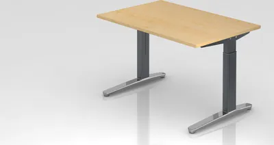 Produktbild von Schreibtisch Mika | Ahorn | Graues Gestell poliert | BxT 120x80cm | Arbeitshöhe 65-85cm | höhenjustierbar, 1cm Raster | C-Fuß-Gestell | Rechteckform