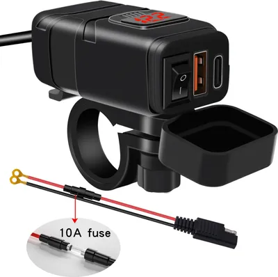 Obrázok produktu pre Motocyklová USB nabíjačka typu C rýchle nabíjanie QC3.0 s voltmetrom ON/OFF prepínač pre telefón tablet