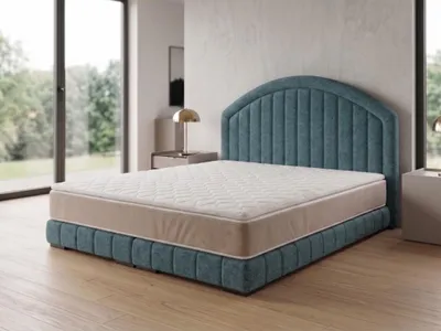 Produktbild von Polsterbett  LEON 2 mit Kopfteil, modernes gepolstertes Bett in 140 x 200 cm Farbe: Blau