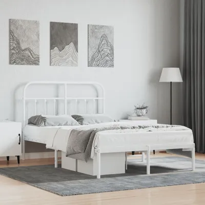 Productafbeelding van vidaXL Bedframe met hoofdeinde, metaal, wit, 120x190 cm - Bedframe - Bedframes - Bedbodem - Bed