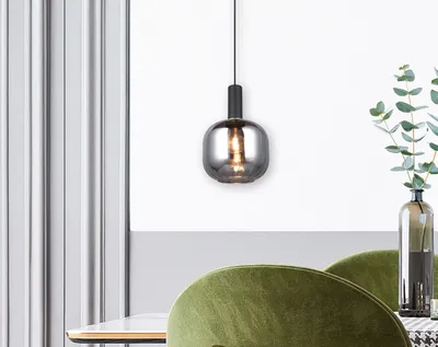 Produktbild von Kleine LED Pendelleuchte einflammig Rauchglas hängend Schlafzimmer Bett, Ø20cm
