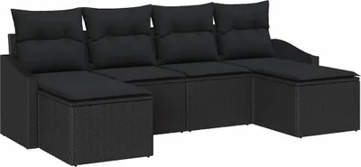 Image de Ensemble de salle à manger pour jardin avec coussin 6 pcs Noir