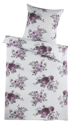 Produktbild von Biber Winter Bettwäsche 135x200+ 80x80cm, weiss mit Rosen, 100% Baumwolle