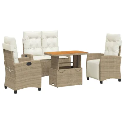 Produktbild von 4-tlg. Garten-Essgruppe mit Kissen Beige Poly Rattan