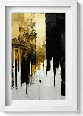 Produktbild von Abstrakte Kunst mit Gold– Wandbild mit Rahmen – Gerahmtes Bild  – Wanddekoration – 20x30 cm – Weiß