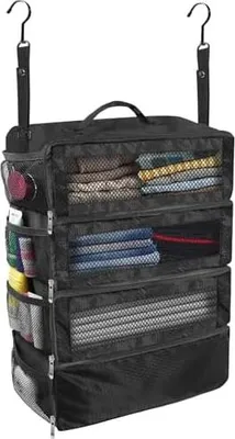 Produktbild von Koffer-Organizer, Reisegepäck-Organizer, tragbar, hängende Reiseregale, zusammenklappbar, zum Aufhängen, Packwürfel für Handgepäck, Schwarz, M, M