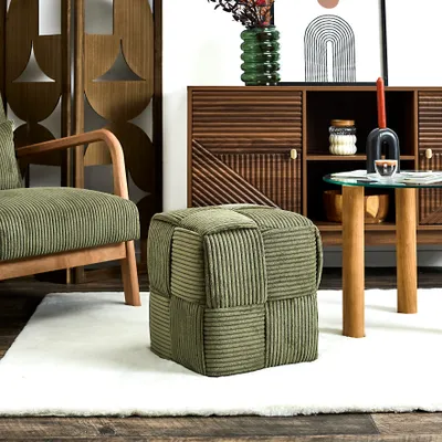 Image de Pouf - HOME DECO FACTORY - Scott - Côtelé - Tressé - Vert