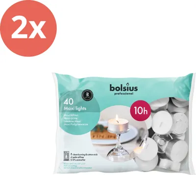 Obrázok produktu pre Bolsius Professional - Maxi - Čajové sviečky - 40 kusov v balení - Vrecko - Hodnotné balenie - 80 kusov - 2 balenia