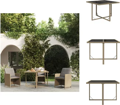 Image de vidaXL Table de jardin Beige 109x107x74 cm Poly rotin et verre - Tables de jardin
