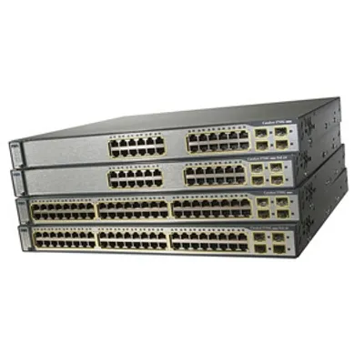 Produktbild von Cisco Catalyst 3750 48PS-S, SSHP, SNMP, RMON, NTP, TFTP, Telnet, Cisco IOS CLI, Cisco Network Assistant, Switching Database Manager templates, Cisco AVVID, CMS, IEEE 802.1s, IEEE 802.1w, IEEE 802.1x, IEEE 802.3ad, IEEE 802.3af, IEEE 802.3x, 445 x 378 x 44 mm, 0 - 45 °C, -25 - 70 °C