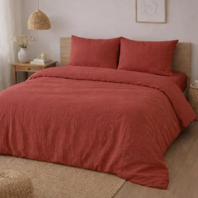 Image de Parure de lit - PROMO LINGE - Alia - Gaze de coton - 240 x 220 cm - rouge