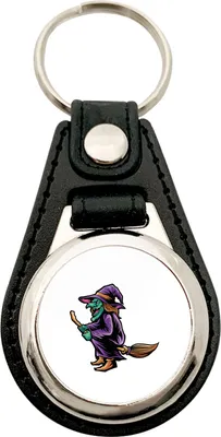 Produktbild von Huuraa Schlüsselanhänger Hexe Halloween Metall mit Kunstleder Schlüsselring Einkaufswagenchip Geschenkidee