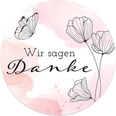 Produktbild von MAVANTO® 20x Wir sagen Danke Aufkleber 4,5 cm rund - Sticker für Hochzeit & Geburtstag (Schmetterling)