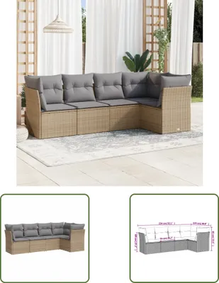 Produktbild von The Living Store 5-tlg. Garten-Sofagarnitur mit Kissen Beige Poly Rattan