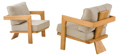 Produktbild von Moderner Beigefarbener Holz-Textil Sessel im stilvollen Design für
