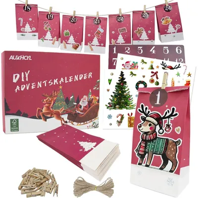Immagine prodotto di Calendario dell'Avvento da riempire, 24 sacchetti dell'Avvento fai-da-te per bambini, colore rosso, anno 2025