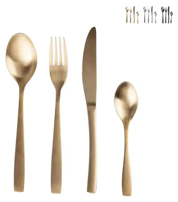 Image de Omgoods - Ensemble de couverts en acier inoxydable finition or satiné, 16 pièces