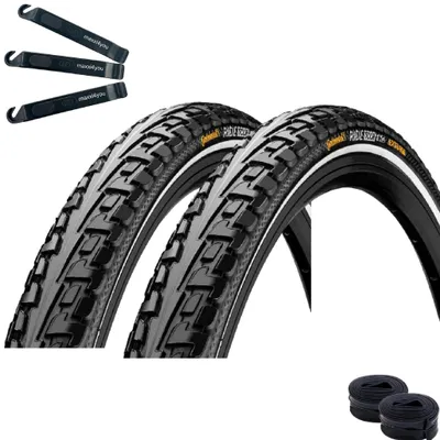 Zdjęcie produktu dla 2 x opony rowerowe Continental RIDE Tour E-25 z drutu, czarne/odblaskowe 28-622 (28 x 1 5/8 x 1 1/8) + 2 dętki SV wraz z łyżką do opon maxxi4you
