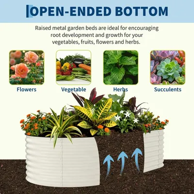 Produktbild von Metall Hochbeet - Ovales Garten Hochbeet 240x120x60 cm - Mit Schnittschutzleiste - Für Gemüse Kräuter Blumen - Für Garten Und Beet - Weiß