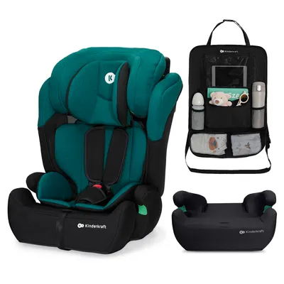 Zdjęcie produktu dla Fotelik samochodowy Kinderkraft COMFORT UP i-Size 76–150 cm, zgodny z normą R129, 5-punktowy pas bezpieczeństwa EASY GROW, wentylowany, zielony, z organizerem do samochodu
